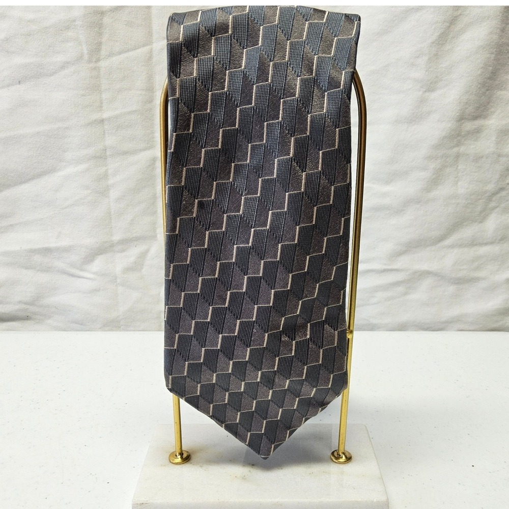 Innocenti Tom James Necktie Mens Grey Silk Geometric Woven Made in USA‎